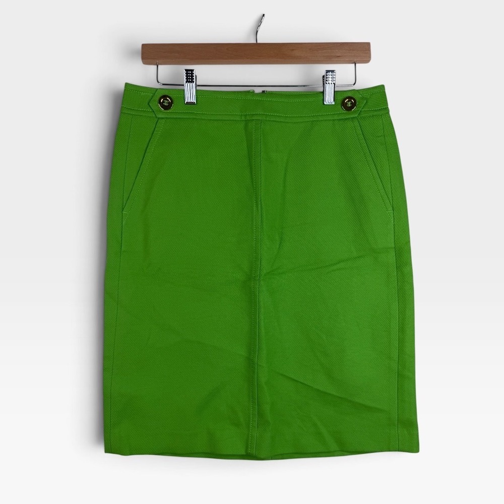 Talbots Womens Pencil Skirt Size 6 Kelly Green Gold Button Pockets